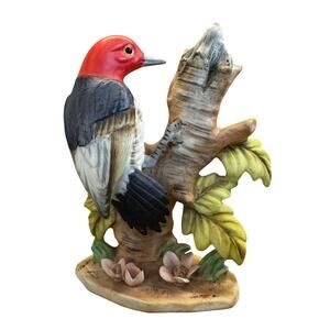 Vintage Napco Porcelain Red-Headed Wood Pecker Figurine, #B3154, 5”